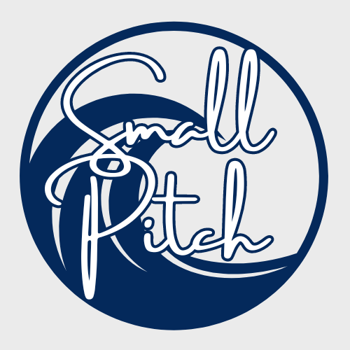 Small Pitch's logo: a blue circle with a wave inside, and the event's name on it.
